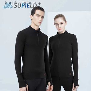 Roupa íntima térmica masculina IELD Aerogel Sports Zipper Roupa íntima térmica Homens Mulheres Gola alta Camiseta Termica Sport Thermo Camisa Roupas quentes de inverno L231130