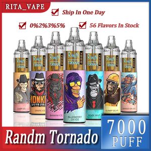 Randm Tornado Puff 7000 Pufs 7K Orijinal Teslim edilebilir Vapes Vape Kalem Puf 7000 Elektronik Sigara 14ml Pod Mesh Bobin 6 RGB şarj edilebilir hava ayarlanabilir 0% 2% 3% 5% 5 Cihaz