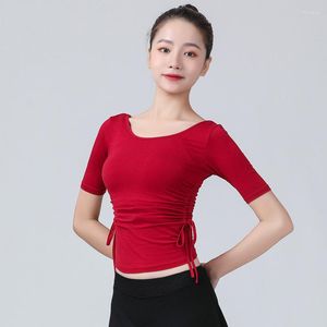 Abbigliamento da palco Camicia da danza moderna da donna Camicia estiva per adulti Manica corta con coulisse Slim Fit Esercizio Top Modale Abiti da pratica classica