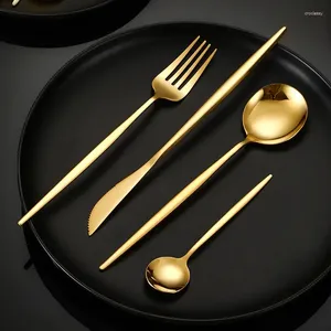 Dinnerware Sets Portuguese Tableware Spoon And Fork Set Stainless Steel Gold Cutlery Luxury Dinner Knife Golden