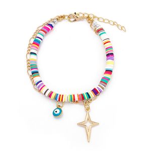 Bohemian Style Evil Eye Pearl Charm Polymer Clay Heishi Beads Bracelets Summer Beach Style Bracelet for Wholesale