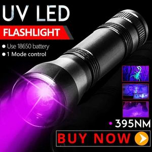 Facklor 395nm LED UV -ficklampa 18650 1 MODE Ultraviolet Torch T6 Purple Light Recheble Zoom Black Light Pet Urine Stains Detector Q231130