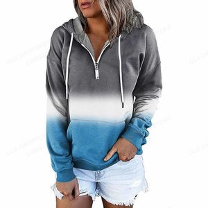 Mulheres Hoodies Moletons Gradiente Mulheres Moda Zip Up Hoodie Sweats Zipper Jaquetas Estética Casaco Com Capuz Pulôveres Roupas 231129