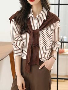 Blusas femininas camisas manga longa primavera outono mulheres cloes solto listrado para wi malha xale casual elegante topsyolq