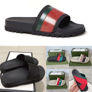 Women Slides Fashion Rubber Slipper White Black Wide Flat Slip On Sandals Summer Beach Thin Bottom Outdoor Flip Flop EU35-46 With Box NO010