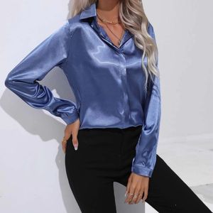 Camicette Camicie Camicia da donna in raso top primavera e autunno camicia da donna con risvolto a maniche lunghe e bottoni allentati BSKJ-0301YT 231130