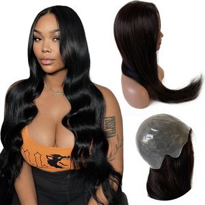 22 inches Long Malaysian Remy Human Hair Silky Straight Natural Color Full Skin PU Wig for Black Woman