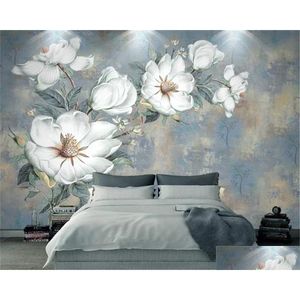 Fondos de pantalla 3D Papel tapiz Vintage Pintura al óleo Flor Estilo europeo Resumen Sala de estar Dormitorio Cocina Mural Pared Ering Drop Delive DHWVG