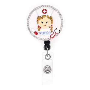Söta nyckelringar sjuksköterska kristall strass medicinskt märke rulle läkare id hållare utdragbar för dekoration2567