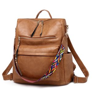 Resemode ryggsäck för kvinnor hög kvalitet läder axel ryggsäck fast färg har rems crossbody väskor duyl blixtlås lyxhandväska