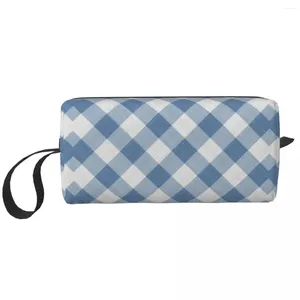 Cosmetic Bags Classic Light Denim Blue Gingham Checkered Plaid Large Makeup Bag Beauty Pouch Travel Portable Toiletry For