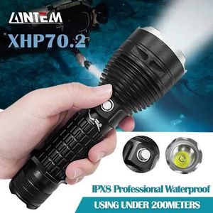 Torches XHP70.2 Powerful 8000LM Underwater 200m LED Scuba Diving Flashlight Brightest 30W Dive Torch IPX8 Waterproof Dive Lamp Lantern Q231130