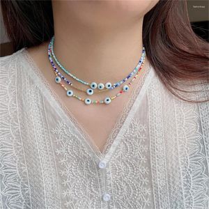 Colares Pingente Boho Vintage Colorido Arroz Bead Cadeia Blue Eye Colar para Mulheres Moda Feminina Estilo Étnico Jóias Góticas Atacado