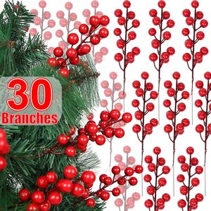 Torkade blommor 130 grenar med 14 huvuden Artificial Berries Branch Bouquet Red Holly Berry Stamen Plants Christmas Party Home Decor 231130