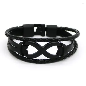 Link pulseiras 2023 preto prata banhado infinito mão trançado 7 cores 8 palavra encantos couro corda pulseiras pulseira feminina