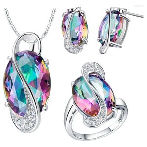 Necklace Earrings Set Wedding Bridal Vintage Multicolour Crystal Zircon Ring For Women Accessories Party Gifts