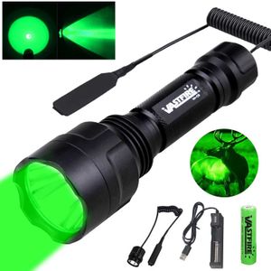 Facklarna VastFire C8 Professional Green LED Hunting ficklampa Taktisk 1-läge Torch USB-laddningsbar Lykta Power år 18650 Batteri Q231130