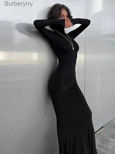 Базовые повседневные платья Черное платье макси Осень-зима Длинная водолазка с капюшоном Уличная одежда Облегающее платье Элегантные вечерние платья для женщин 2023L231130
