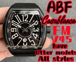 ABF / FM Vanguard Yachting V45, 44x54mm Sapphire Crystal Glass ETA2824 Mocowanie mechaniczne, pasek gumowy premium, wersja inkrustowana diamentami Czarna