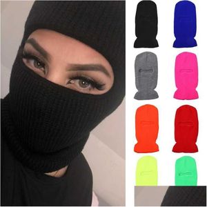 Велосипедные шапки Маски Uni Fl Face Er 1 Hole Ski Mask Clava Beanies Шляпы для мужчин и женщин Армейская тактическая Cs Ветрозащитная вязаная шапка Зимняя теплая Dro Dhnbv