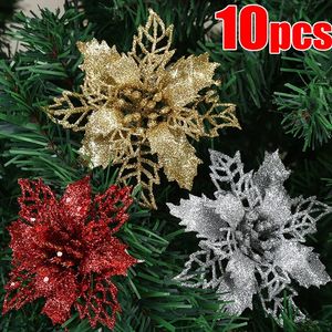 Dried Flowers 510pcs Large Silk Glitter Christmas 1214cm Artificial Red Rose Flower for Xmas Tree Ornaments Decoration Accessories 231130