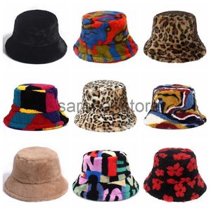 Beanie/Skull Caps Winter Bucket Hat Women's Fashion Leopard Panama varma hattar Kvinnliga vintage faux päls fiskare mössa hattar för kvinnor dropshipping j231130