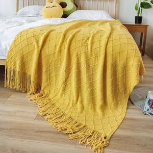 Одеяло в скандинавском стиле, ретро, ромбическое шерстяное одеяло, желтое вязаное одеяло, одеяло для кровати с диваном, полотенце, покрывало, одеяло, одеяло для дивана 231129