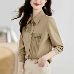 Blusas femininas camisas nova outono senhora cor sólida camisa feminina 2023 simplicidade casual manga longa elegante topos moda c dobras femaleyolq