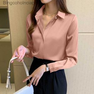 Women's Blouses Shirts Silk Shirts Women White Shirt Women Long Sle Shirts Blouse Satin Silk Blouse Ladies Tops 2023 Fashion Solid Woman ClothingL231130