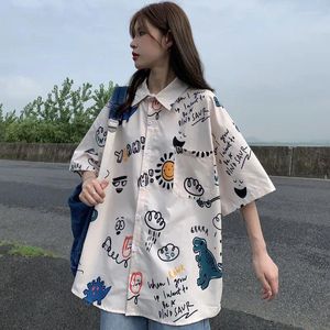 Kvinnor blusar Summer Women Shirt Hong Kong Style Kort ärm Löst tunn blus kvinnlig chic