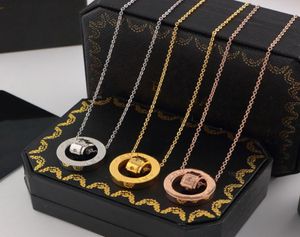 New Arrive Fashion Lady 316L Titanium steel Letter B 18K Plated Gold Necklaces With Double Circles Diamond Pendants 3 Color9252860