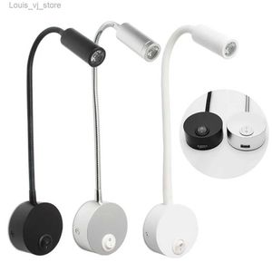 Luci di libri Light di lettura del supporto per parete bianca in argento nero con porta di ricarica USB 4000K 3W LAMPARE MOLTO MOLTO MOLTO MOLTO CON CRACCIALE FLEFIBILE YQ231130