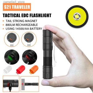 Torches S21 Traveler 14500 EDC Tactical Flashlight USB C Rechargeable Torch with Pen Clip Pocket Light Outdoor Emergency Camping Lantern Q231130