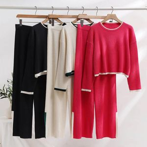 Women's Two Piece Pants European Station Fashion High Waist Knitted Set Foreign Trade Russia Early Autumn INS Network Red