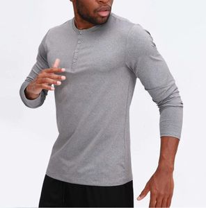 lu Herren-Yoga-Outfit, Sport-Langarm-T-Shirt, Herren-Sport-Stil, Kragen-Knopf-Shirt, Training, Fitness-Kleidung, elastisch, schnell trocknend, alle Arten von Mode