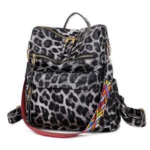 Zaino stampato leopardato per donna borse a tracolla modello mucca in morbida pelle da donna moda da viaggio zaino borsa lunga con cerniera doule borsa di lusso