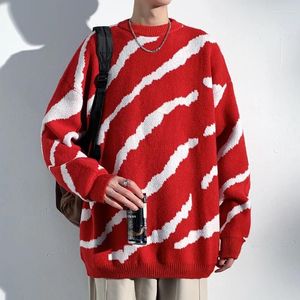 Erkek Sweaters 2023 Fall o-yakalı kazak paltosu Gevşek renkler ile kontrast renkler çizgiler mens artı boyutlu çizgili jumper'lar