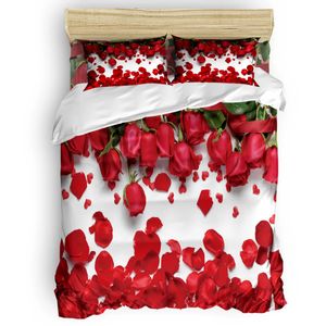 Sängkläder set Red Rose Flower Green Leaf Beautiful Däcke Cover Set Warm and Bekväm 2/3/4st Bedbling Set Bed Sheet Pillows Cover Set 231129