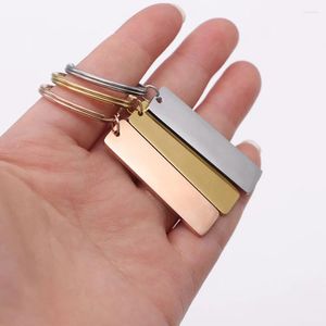 Keychains 10st/Lot Rectangle Blank Bar Keychain Mirror Polish Stainless Steel Stamping för DIY Anpassade namngravaggar Keyring