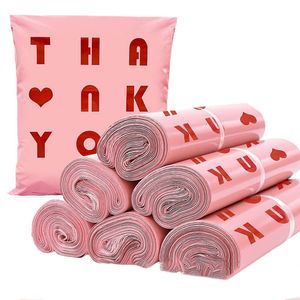 Mail Bags 50Pcs Pink Envelope Poly Bag Waterproof Courier Packing For Business Clothing PE Mailing Postal THANK YOU Print 230428