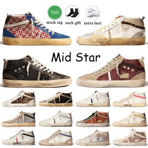 Mid Star Designer Sapatos Casuais Mulheres Mens Canvas Top OG Camurça Couro Glitter Prata Ouro Rosa Zebra Vintage Feito na Itália Marca Handmade Plataforma Sapatilhas Treinadores