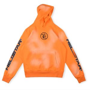 Hellstar Studios Hip Hop Rapper Street Hooded Men Designer Hoodies Womens Set Sweatshirts Pullover Orange Washed Hoodie With Brain Mens Clothes Sports Run