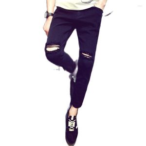 Calça masculina por atacado 2023 moda de moda casual hip hop jeans skinny masculino joelheira peitos pequenos leggings pretas calças de verão