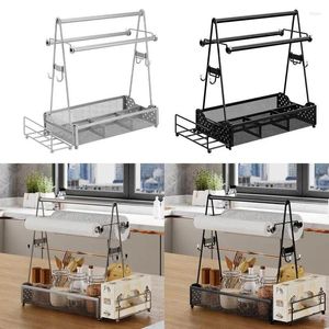 Kitchen Storage Spice Rack Multipurpose Shelf With Hooks Organizer For Bathroom Living Room Countertop Table