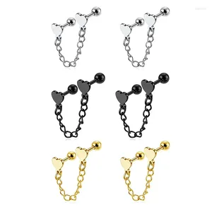 Ohrstecker 2 Stück Edelstahl Doppelherz Piercing Ohrstecker Quaste Drop Kette Barbell Knorpel Schmuck für Frauen Männer