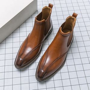 Stövlar chelsea stövlar för män ankelstövlar affär fyrkantiga tå slip-on handgjorda mens stövlar storlek 38-45 231129