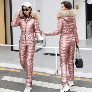 Kvinnor Jumpsuits Rompers Winter Ski Suit Women Jackets Jumpsuit Hooded Parka Cotton Bodysuit Sashes Zipper Overalls Tracksuits 231129