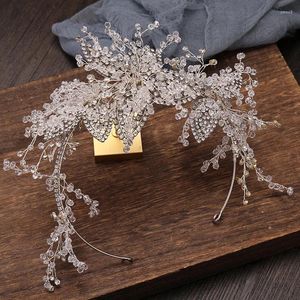 Hair Clips Luxury Silver Color Wedding Bridal Accessories Handmade Crystal Rhinestone Headbands Leaf Hairband Women Vine Ornament