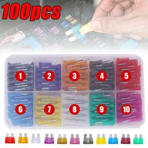 Upgrade Upgrade 100/50Pcs Profile Medium Size Blade Type Fuse Assortment Set for Auto Car Truck 2/3/5/7.5/10/15/20/25/30/35A Fuse with Box Clip