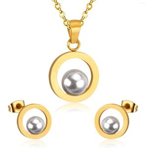 Necklace Earrings Set LUXUKISSKIDS Fashion Bridal Wedding Dubai Jewelry Circle Fake-Pearl Earring Jewellery Sets For Women Girls